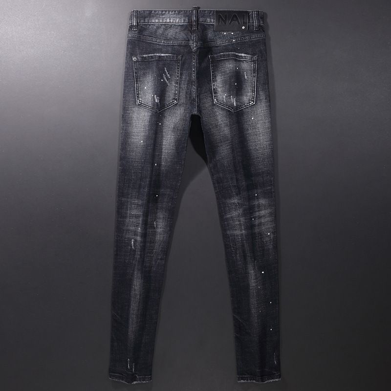 Black Distressed Skinny Jeans with Fading and Small Rips