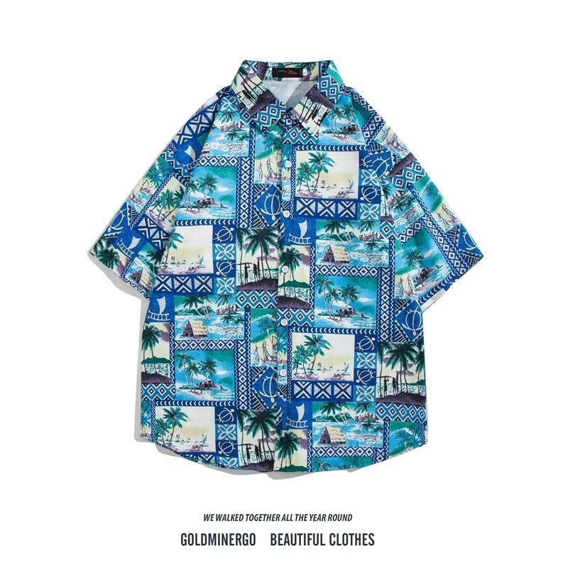 Vintage floral print short-sleeve button-front shirt
