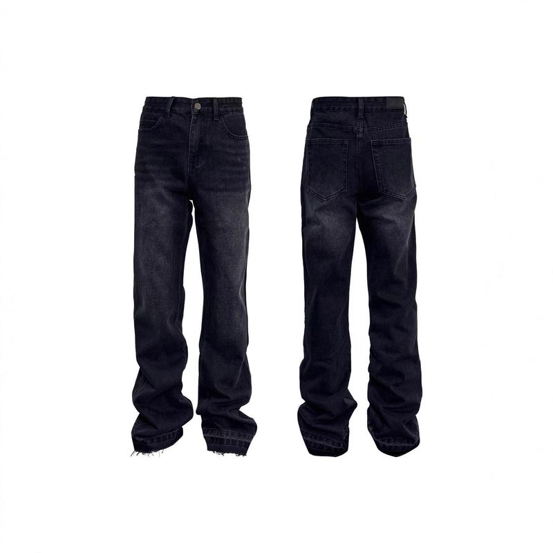 Distressed flared jeans with frayed hem and vintage grey wash