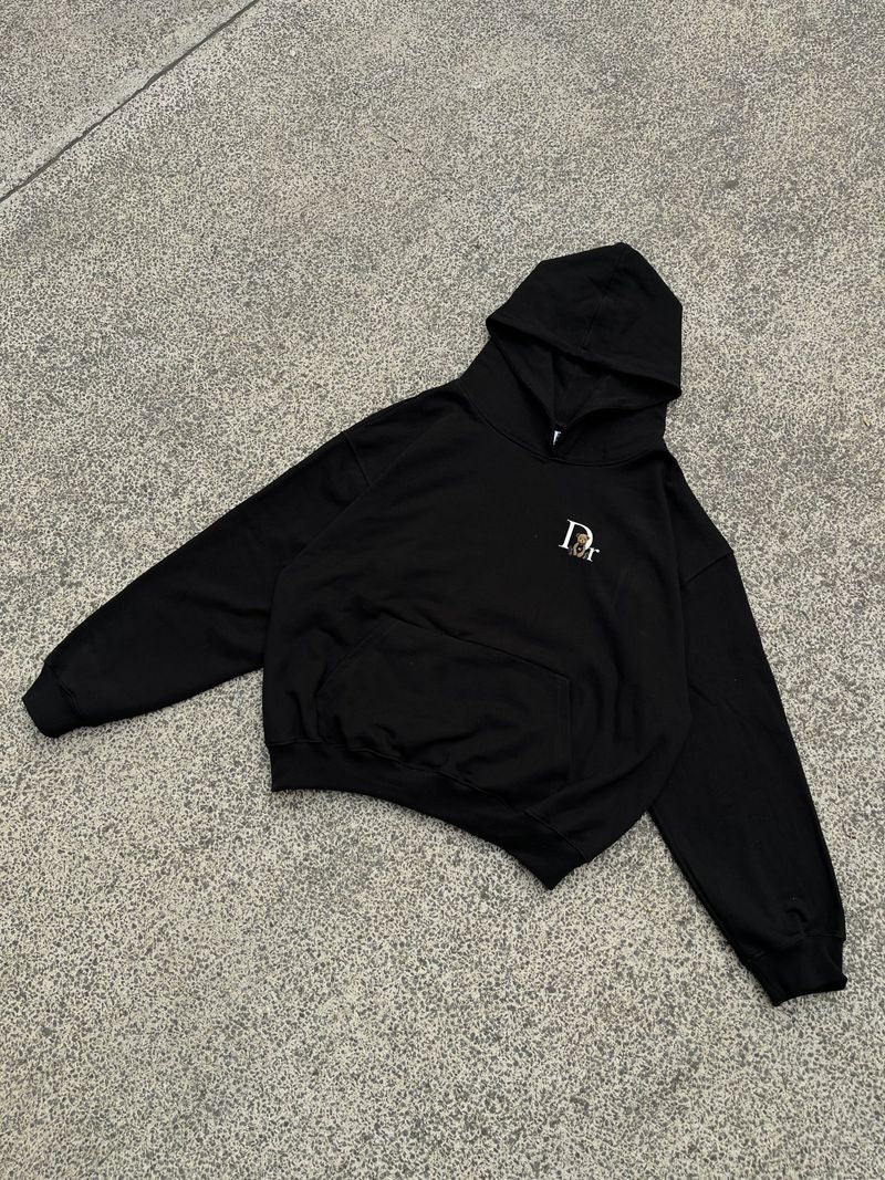 Black Relaxed-Fit Cotton Hoodie with Kangaroo Pocket