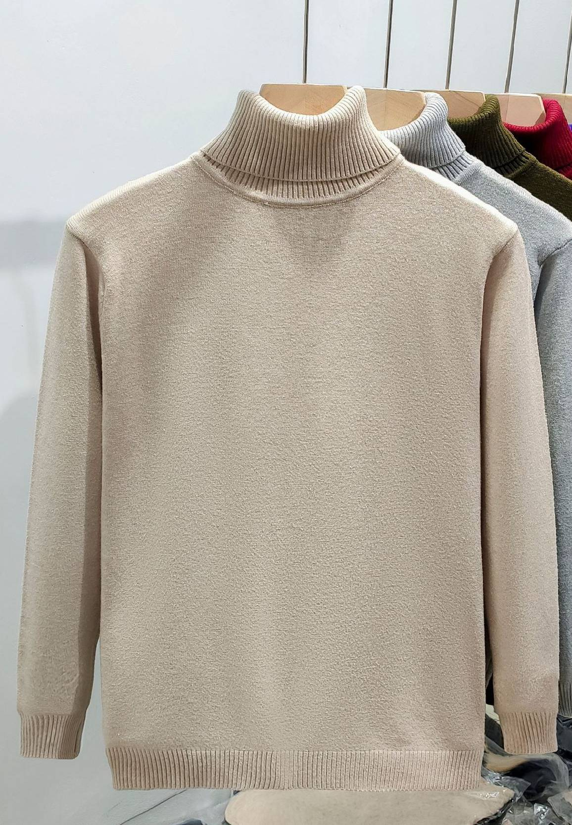 Ribbed Turtleneck Wool-Blend Sweater in Camel or Navy