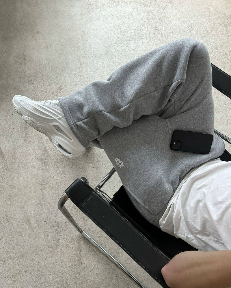 Black and light gray embroidered tracksuit set with wide leg pants
