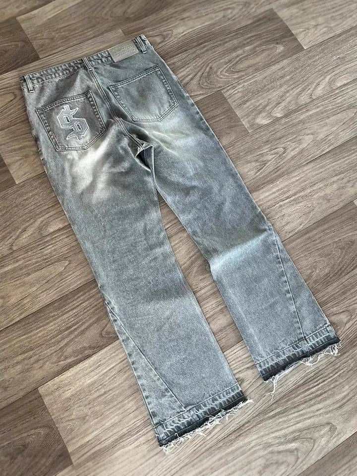 Ice Blue Gradient Denim Jeans with Embroidered Pockets