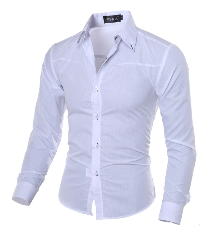Long-sleeve micro-patterned shirt with pointed collar