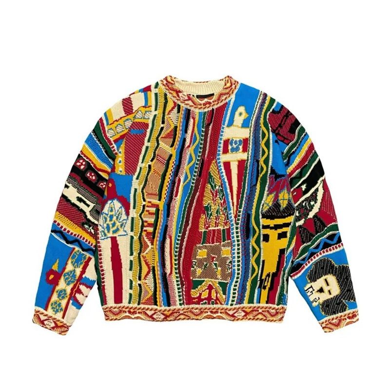 Abstract geometric intarsia-knit crewneck sweater