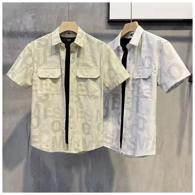 Casual short sleeve button-up shirt with abstract letter print