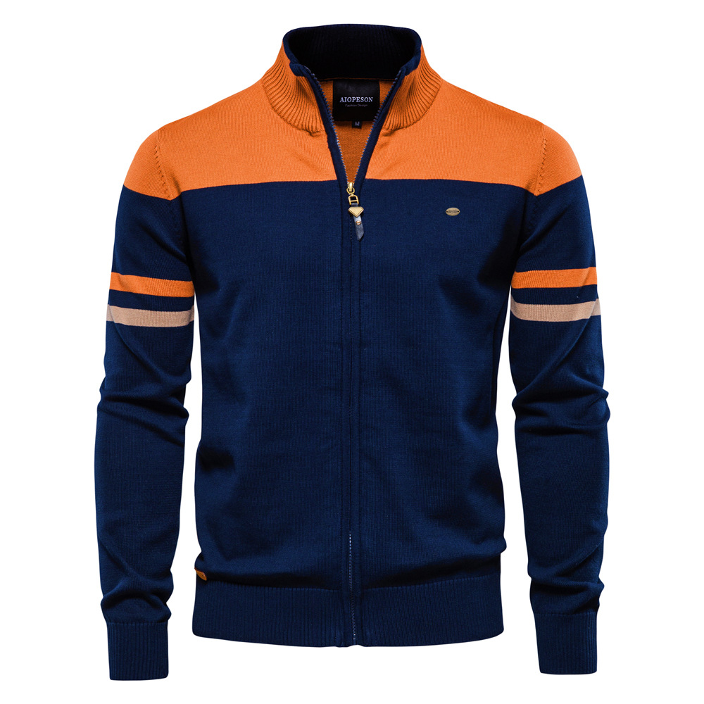 Color-Blocked Full-Zip Ribbed Cotton-Blend Cardigan