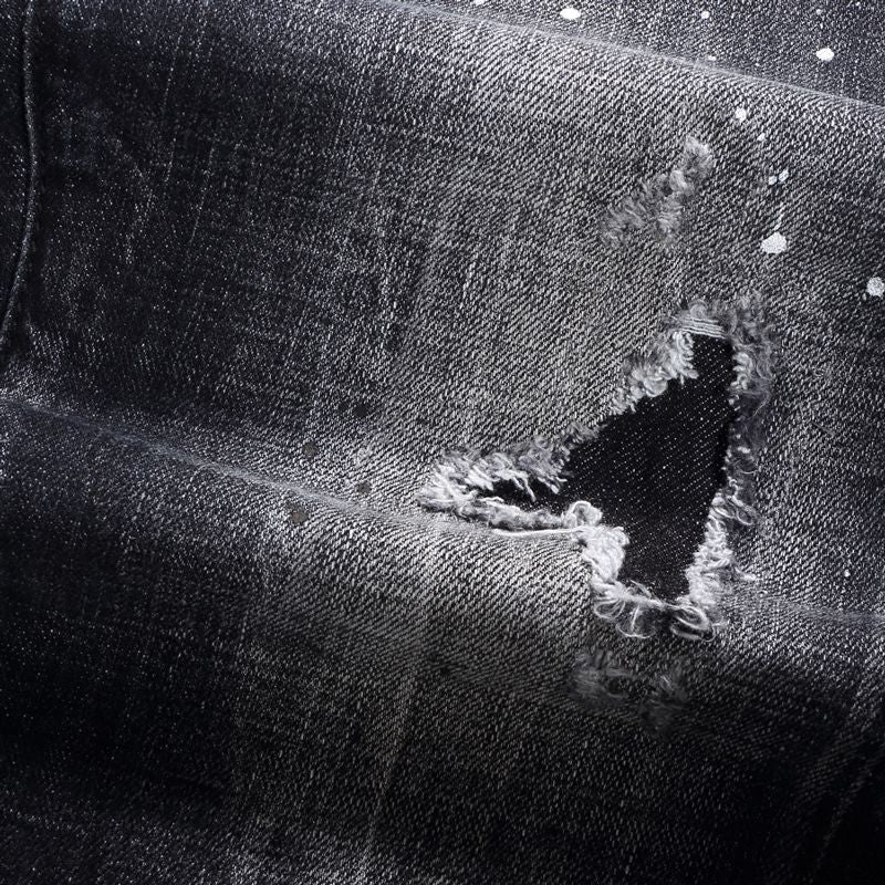 Black Distressed Skinny Jeans with Fading and Small Rips