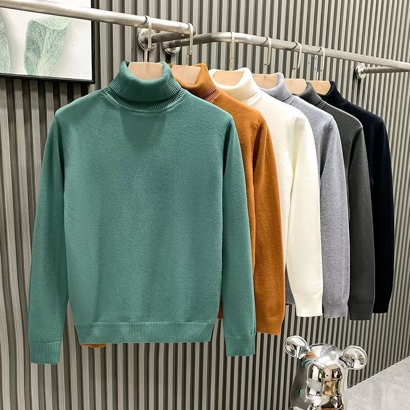 Ribbed Turtleneck Wool-Blend Sweater in Camel or Navy