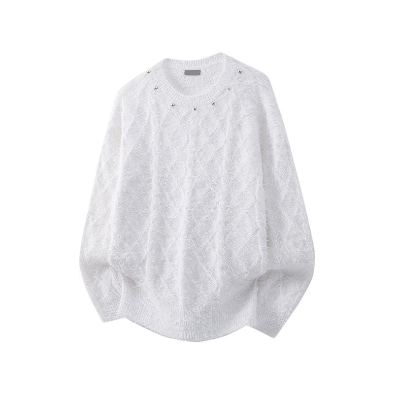 Cable-knit sweater with rhinestone neckline detail