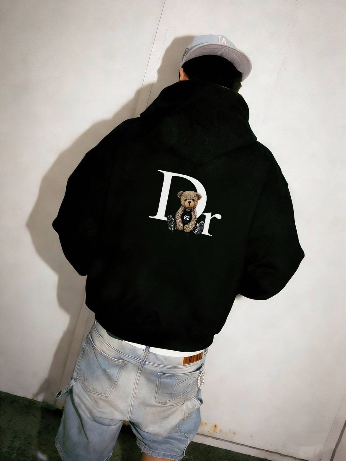 Black Relaxed-Fit Cotton Hoodie with Kangaroo Pocket