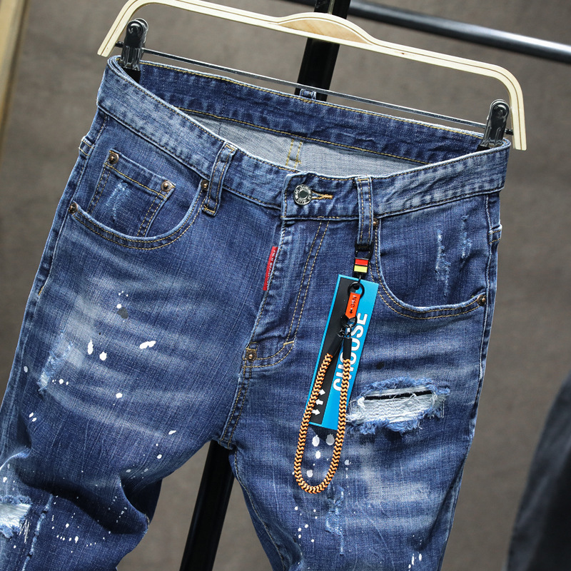 Distressed Skinny Jeans with Paint Splatter Detail