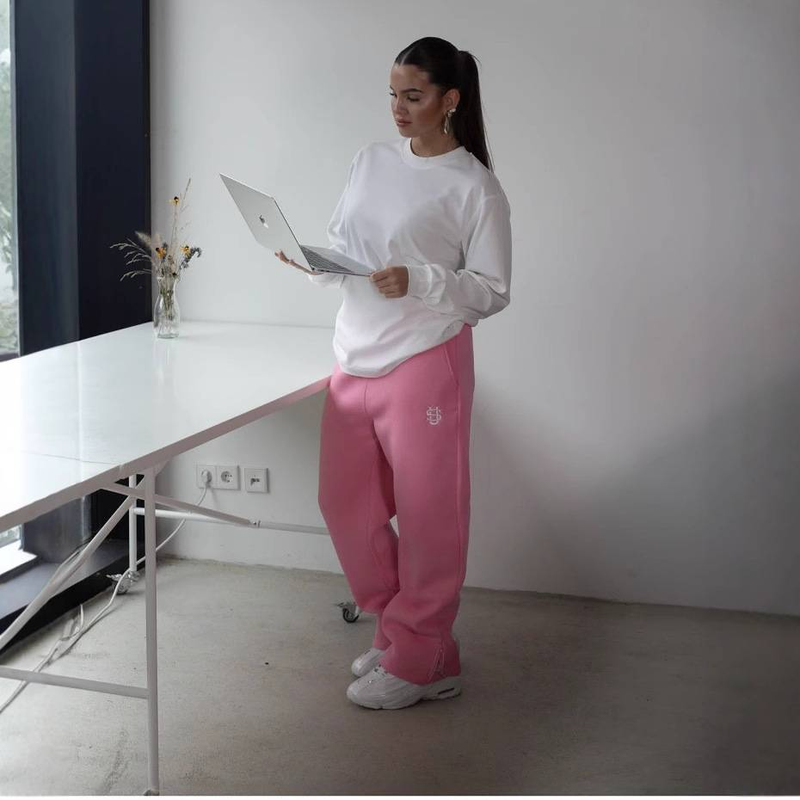 Black and light gray embroidered tracksuit set with wide leg pants