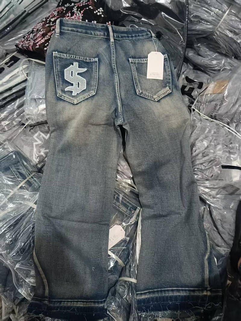 Ice Blue Gradient Denim Jeans with Embroidered Pockets