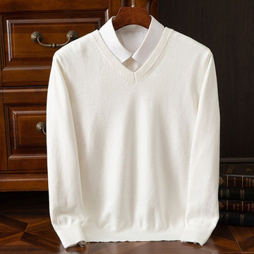 V-neck knit pullover sweater for autumn and winter