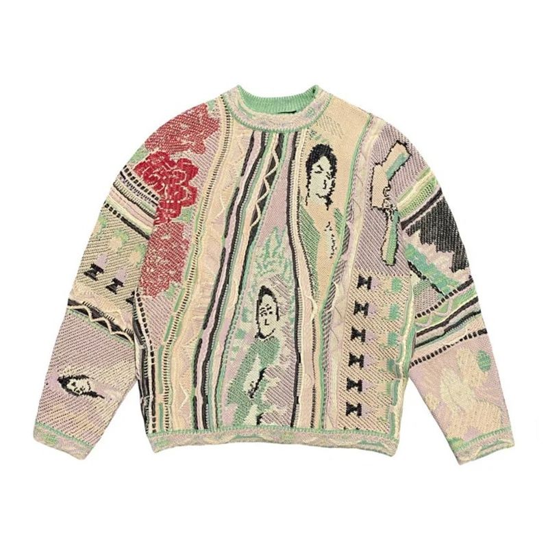 Abstract geometric intarsia-knit crewneck sweater