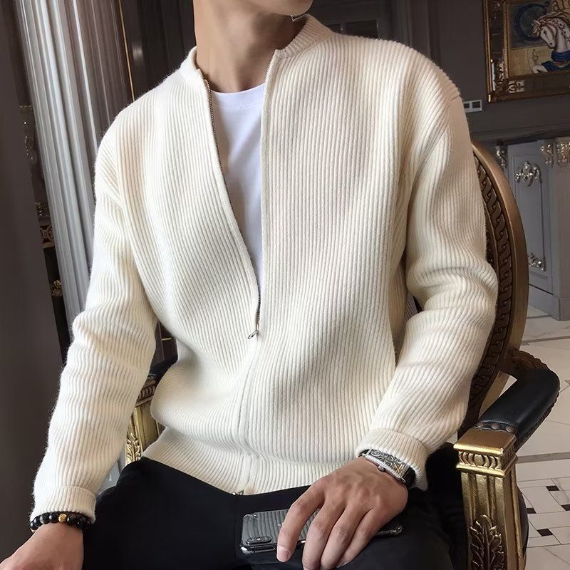Ribbed Knit Zip-Front Cardigan in Apricot Black or Gray