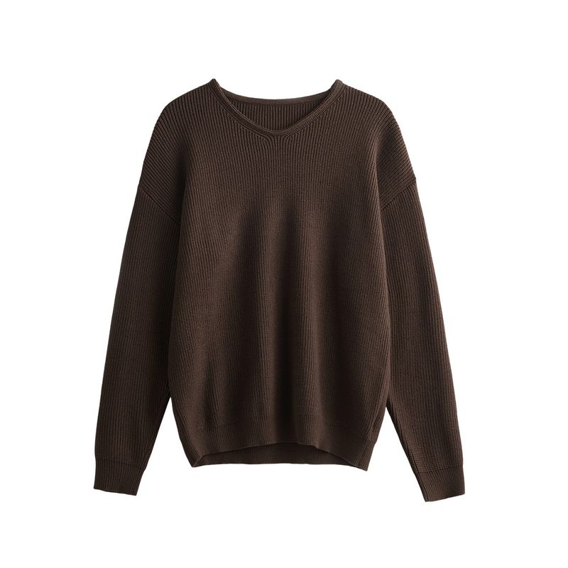 Black and Gray Relaxed-Fit V-Neck Knit Sweater