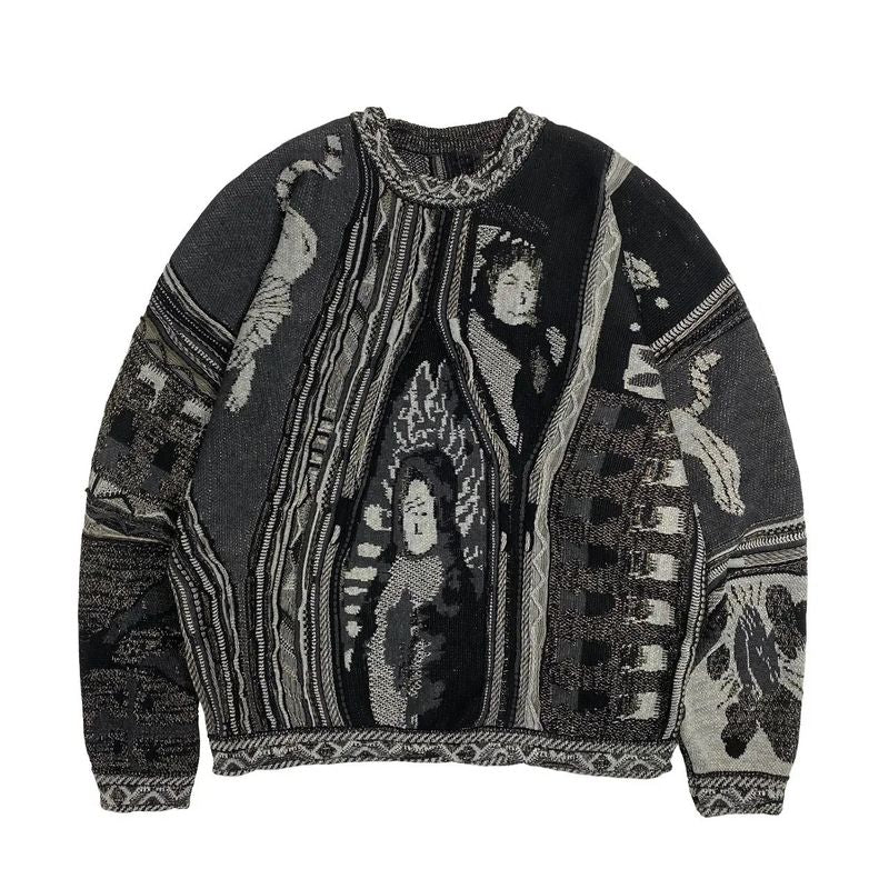Abstract geometric intarsia-knit crewneck sweater