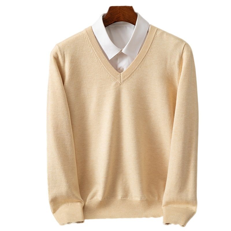 V-neck knit pullover sweater for autumn and winter