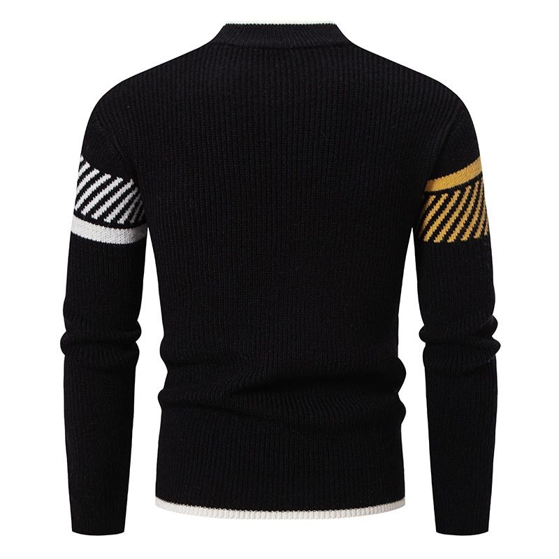 Color-Block Knit Half-Turtleneck Sweater in White Black and Green