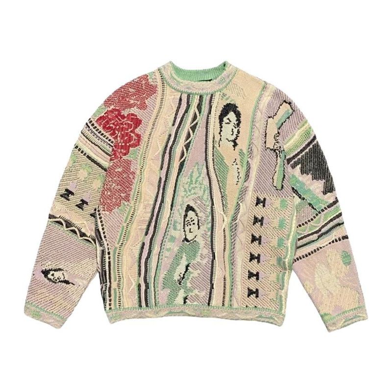 Abstract geometric intarsia-knit crewneck sweater