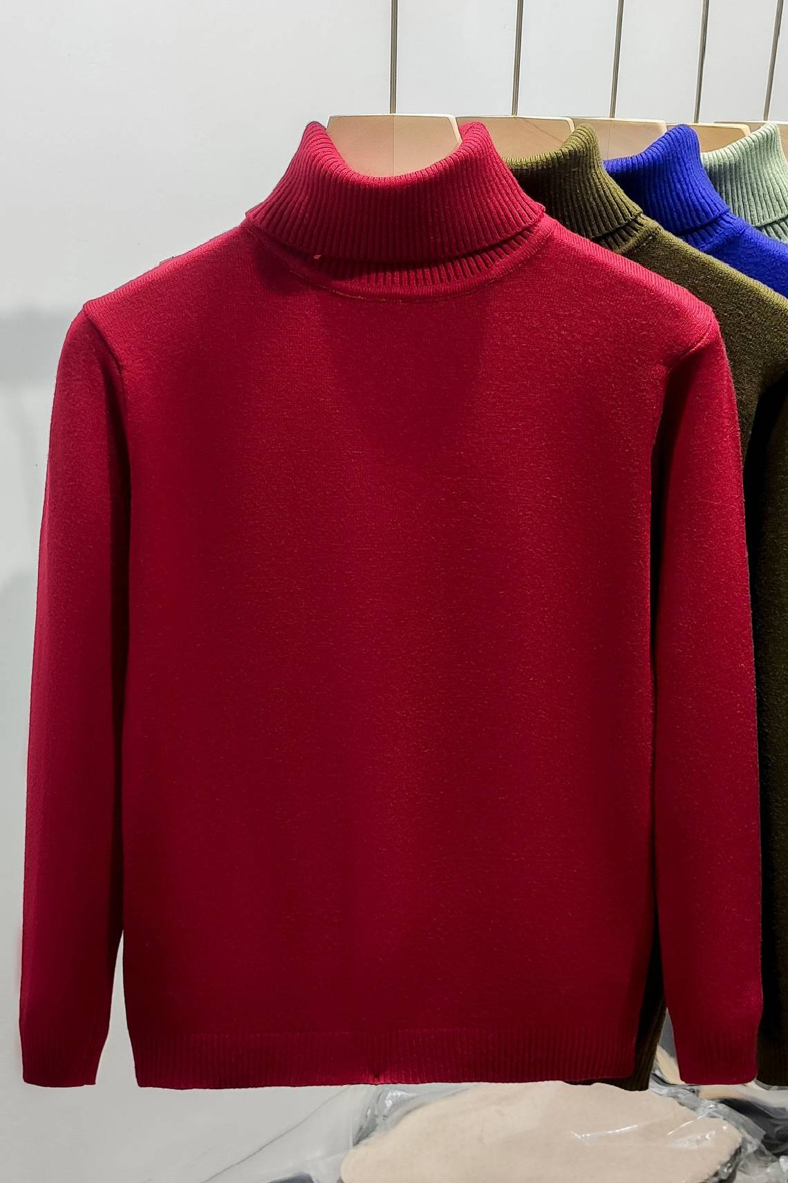 Ribbed Turtleneck Wool-Blend Sweater in Camel or Navy