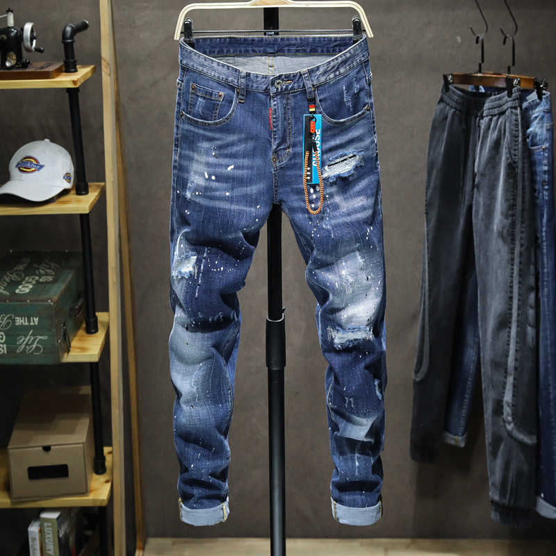 Distressed Skinny Jeans with Paint Splatter Detail