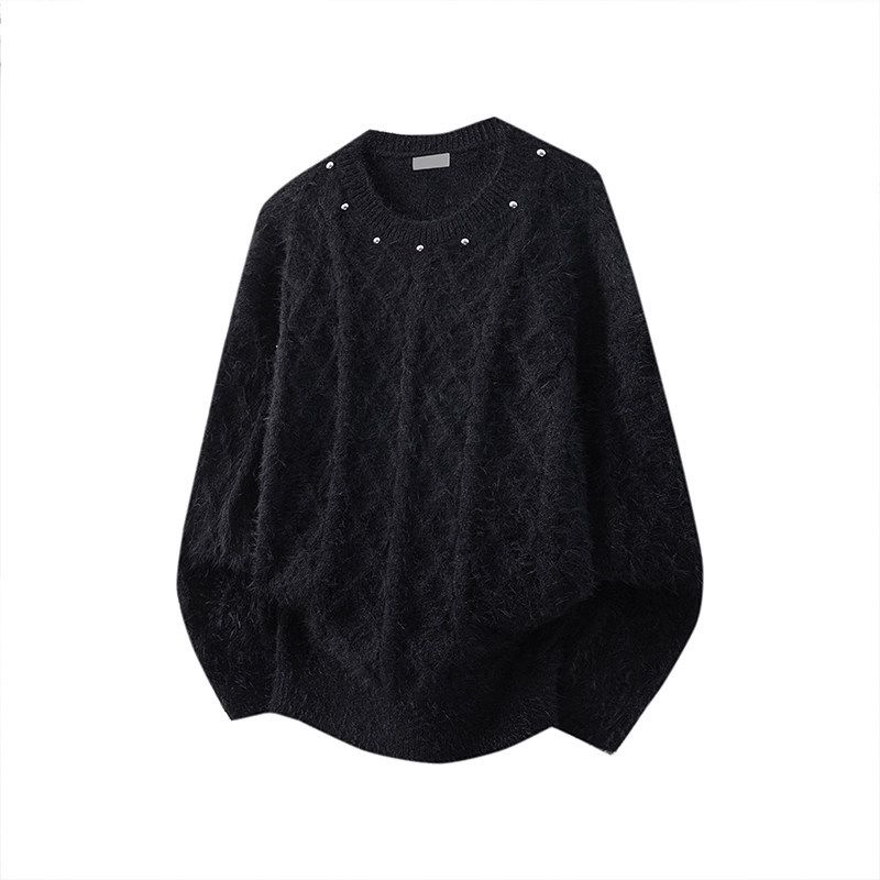 Cable-knit sweater with rhinestone neckline detail
