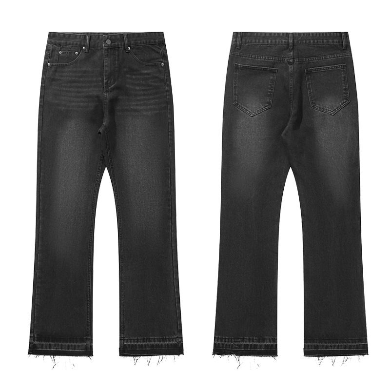 Black 507-Fit Vintage-Wash Jeans with Frayed Hems