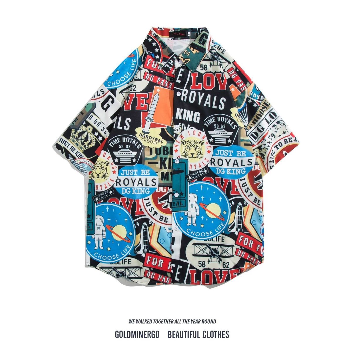 Vintage floral print short-sleeve button-front shirt