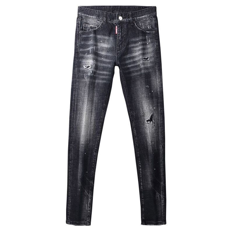 Black Distressed Skinny Jeans with Fading and Small Rips
