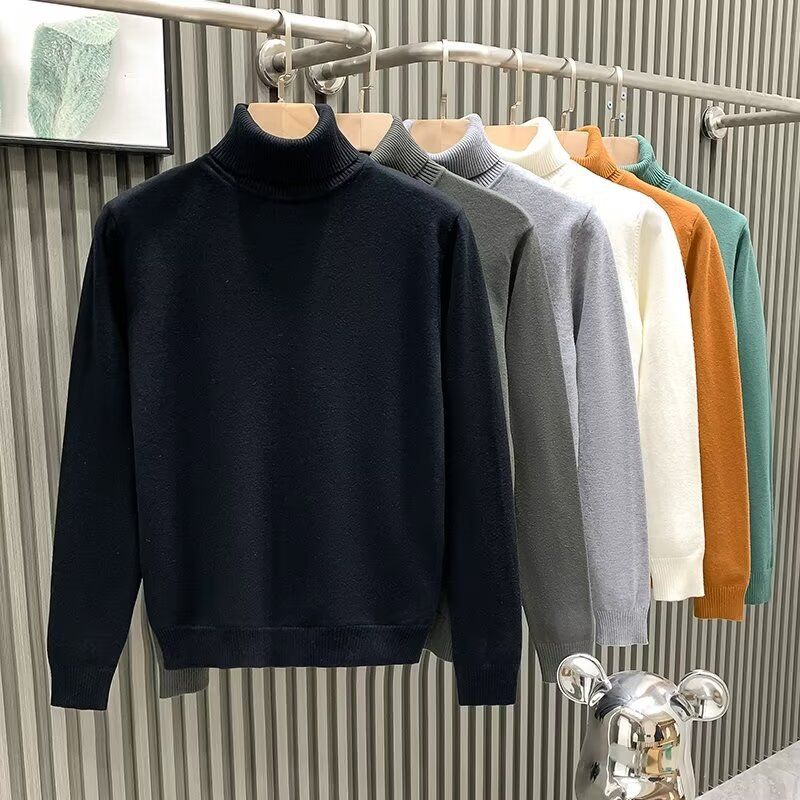 Ribbed Turtleneck Wool-Blend Sweater in Camel or Navy