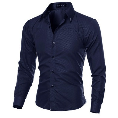 Long-sleeve micro-patterned shirt with pointed collar