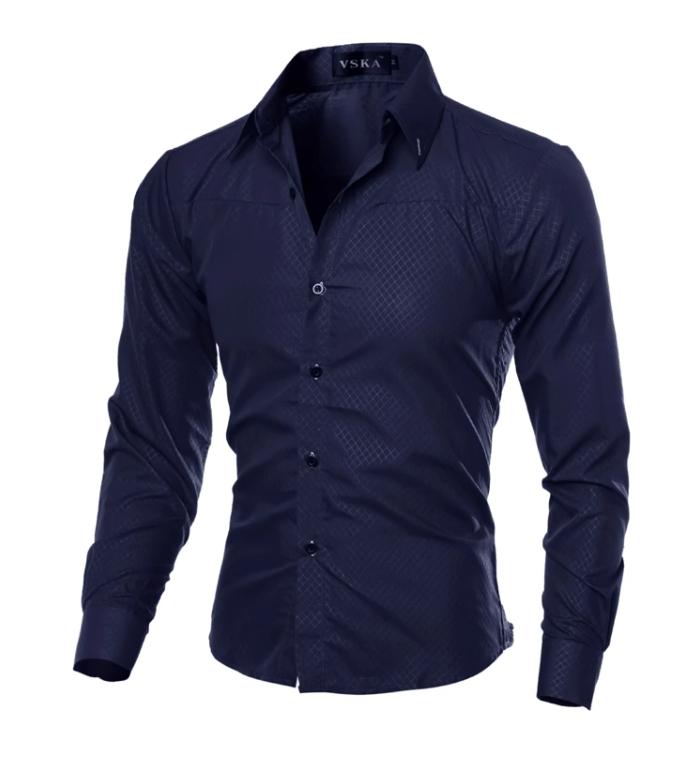 Long-sleeve micro-patterned shirt with pointed collar