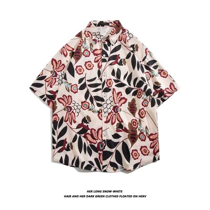 Vintage floral print short-sleeve button-front shirt