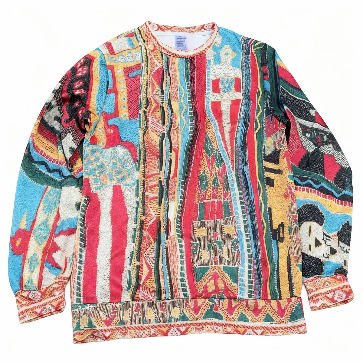 Abstract geometric intarsia-knit crewneck sweater
