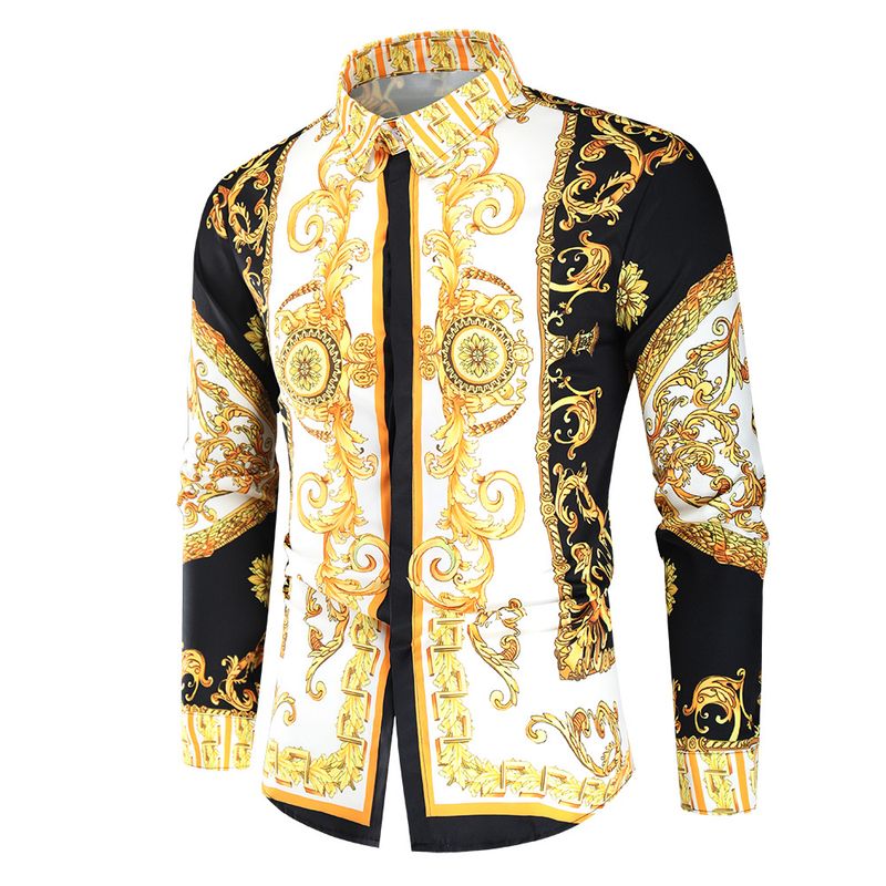 Baroque Print Long-Sleeve Cotton Shirt