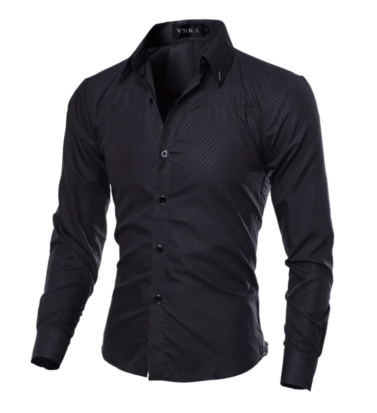 Long-sleeve micro-patterned shirt with pointed collar
