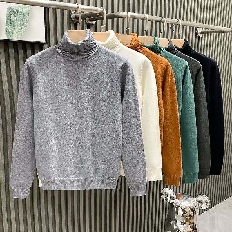 Ribbed Turtleneck Wool-Blend Sweater in Camel or Navy