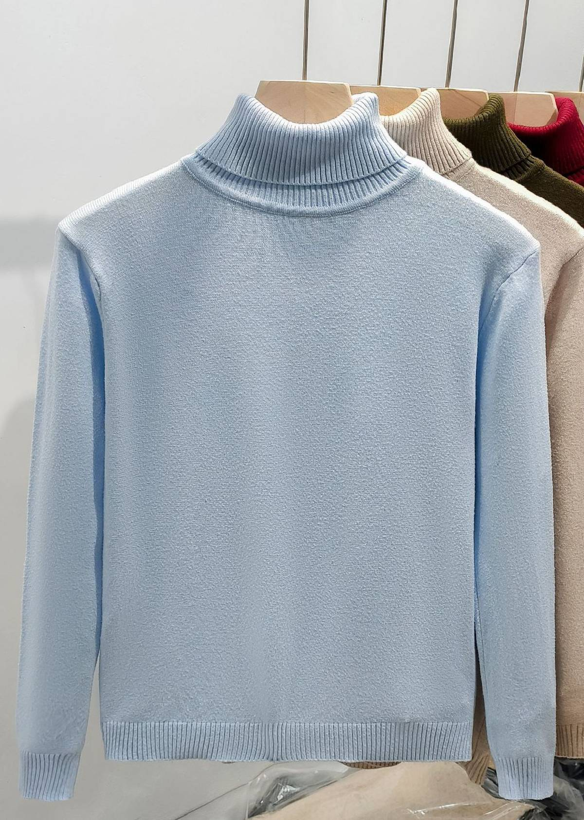 Ribbed Turtleneck Wool-Blend Sweater in Camel or Navy