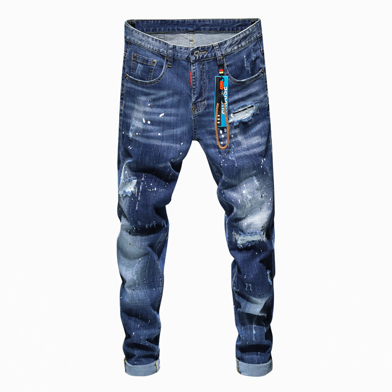 Distressed Skinny Jeans with Paint Splatter Detail