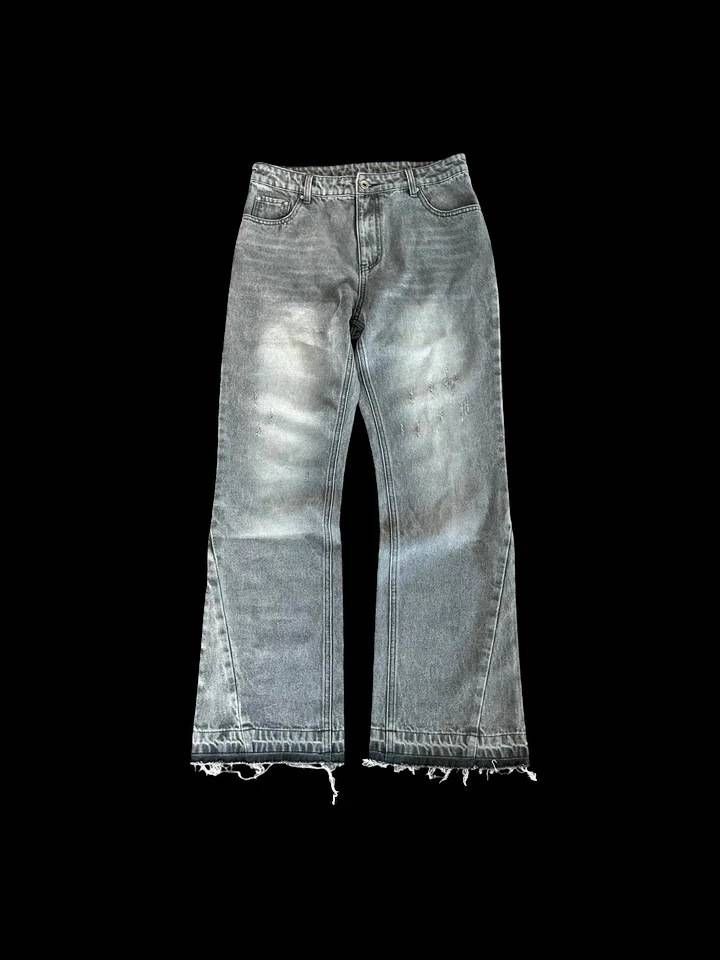 Ice Blue Gradient Denim Jeans with Embroidered Pockets